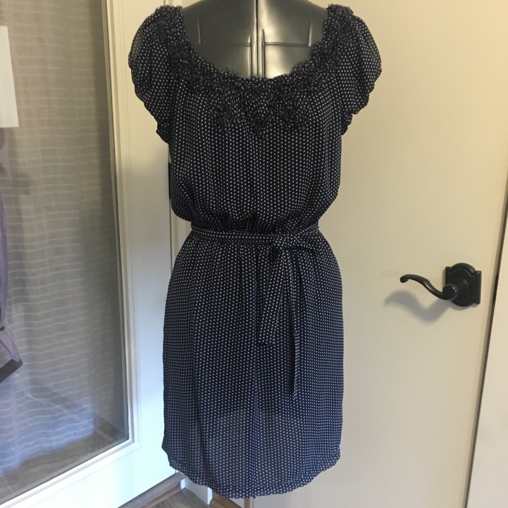 Max Studio Navy Blue with white Poka dots Dress!